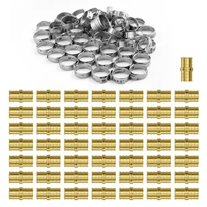 VEVOR Pipe Fittings, Summervibes,Summervibes, 3/4" 50PCS Brass Pipe Fittings, Clamp-style Straight-Through Pipe Connector Brass Air Fittings, Heavy Duty Plumbing Fittings Tube Adapter for Heating/Shower Systems,Water Pipes
