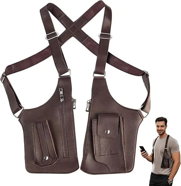 This adjustable premium leather underarm bag features a hidden security pocket for storing your phone and outdoor gear, making it ideal for cycling, hiking, and running.