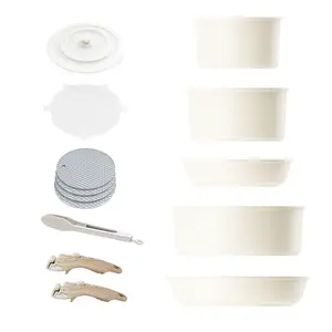 Caannasweis 16 pcs Removable Handle Cookware Set, Beige/Multicolor, Oven Safe Pots and Pans, Non-Stick, Non-Stacking, Non-Detachable Design
