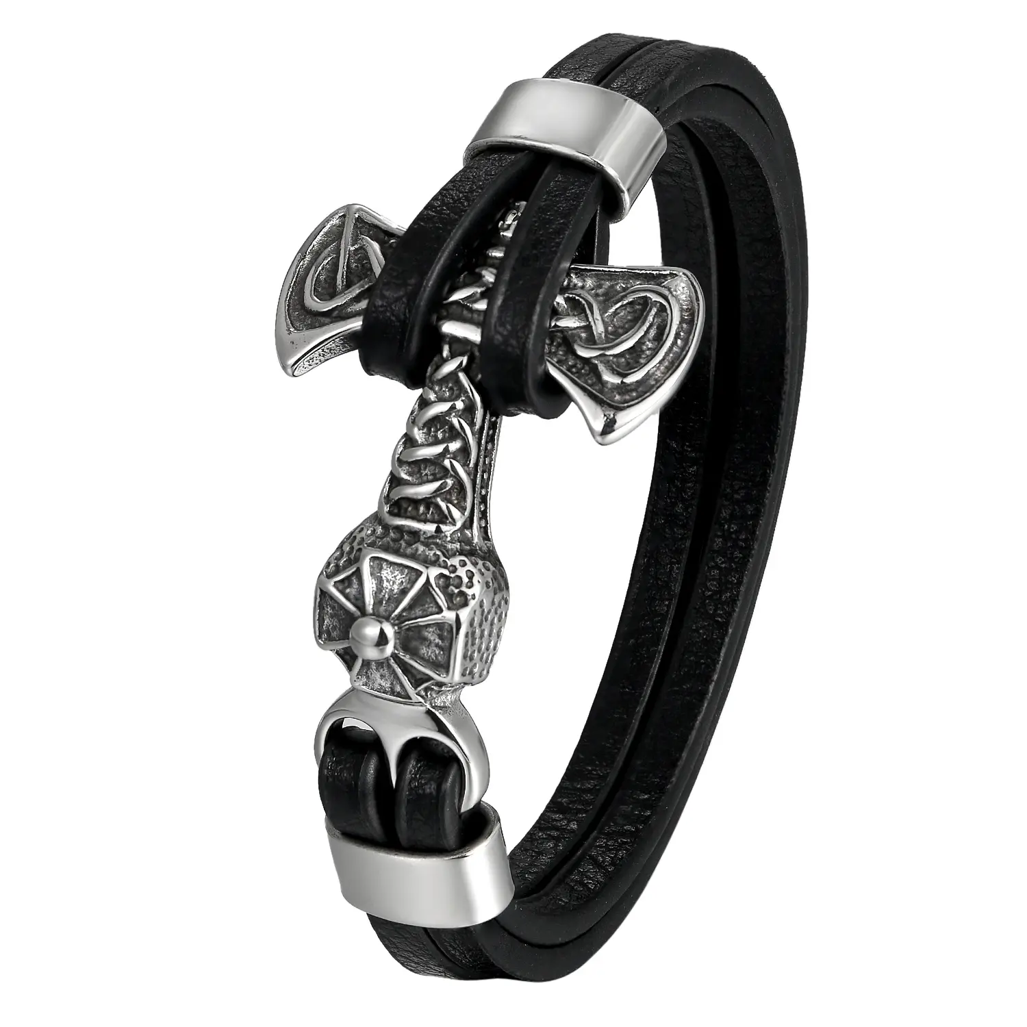 OIDEA Men's Norse Viking Bracelet - Stainless Steel & Multi-Layer Leather Wrap Cuff with Thor's Hammer Charm, 8.66in Hypoallergenic Jewelry, Ideal Father's Day, Valentine, Graduation Gift for Men