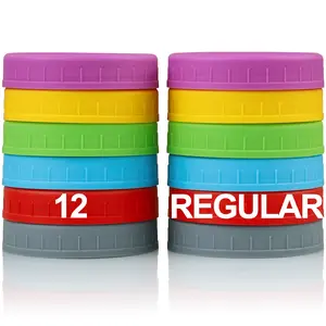 12 Pack Multicolor Regular Mouth Mason Jar Lids for Ball, Kerr and More - Leakproof & Dishwasher Safe Containers Kitchen