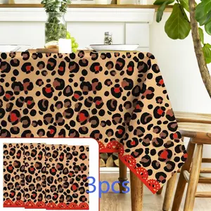 Leopard Print Tablecloth Set, Cheetah Design with Heart Accents, Waterproof & Durable Material for Various Occasions