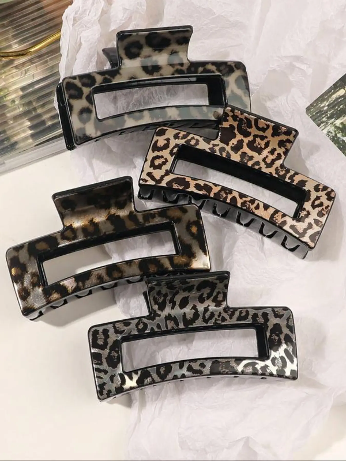 Women Fashion Leopard Print Hair Clips Set, Goddess Hair Clip, Anti-Slip Acrylic Animal Pattern Accessories, Hair Claws, Suitable for Thick Thin Hair, Daily Commute Party Travel