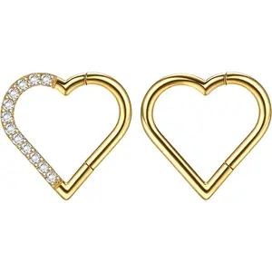 Jstyle 2-3 Pcs 16G Titanium Septum Helix Piercing Earrings 10mm Heart Cartilage Piercing Face Nose Ring Hoop Hypoallergenic Lip Daith Conch Earring Piercing Jewelry for Women and Girls Daily