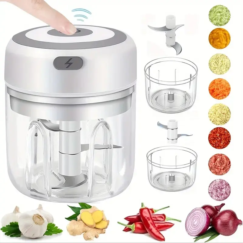 Electric Garlic Chopper Mini Portable 250ML/300ML Cordless Food Processor for Ginger, Chili, Fruits, Meat, and More, Kitchen Gadget for Home Use Outdoorfun