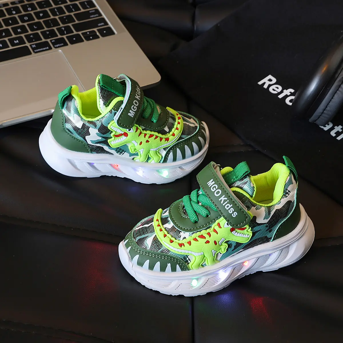 Toddler Boys Tyrannosaurus Rex Light Up Shoes, Sporty LED Sneakers with Soft Sole for All Season Daily Wear