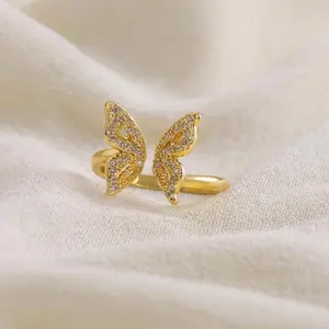 Gold Filled Clear Micro Paved CZ Open Butterfly Ring for Women's Fashion Jewelry