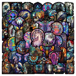 50 Stained Glass-Style Graffiti Stickers, Suitable for Scrapbooks, Diaries, Laptops, Water Bottles, Cars, and Other Faith-based Designs; Gifts with Positive Messages; Car Decals, Car Decorative Sticker, Car Decoration