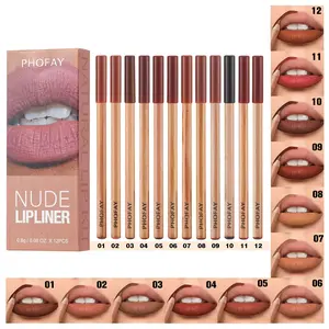 PHOFAY 12 Shades Nude Lip Liner Kit | Waterproof & Ultra-Smooth Lip Pencils | Perfect Gift Set for Daily Makeup