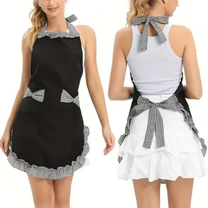 Cute Bow Long Apron for Home Kitchen, Funny Apron, Girls' Hanging Maid Apron, Casual Daily Wear, Comfortable & Stylish Design, Kitchen Cooking Aprons
