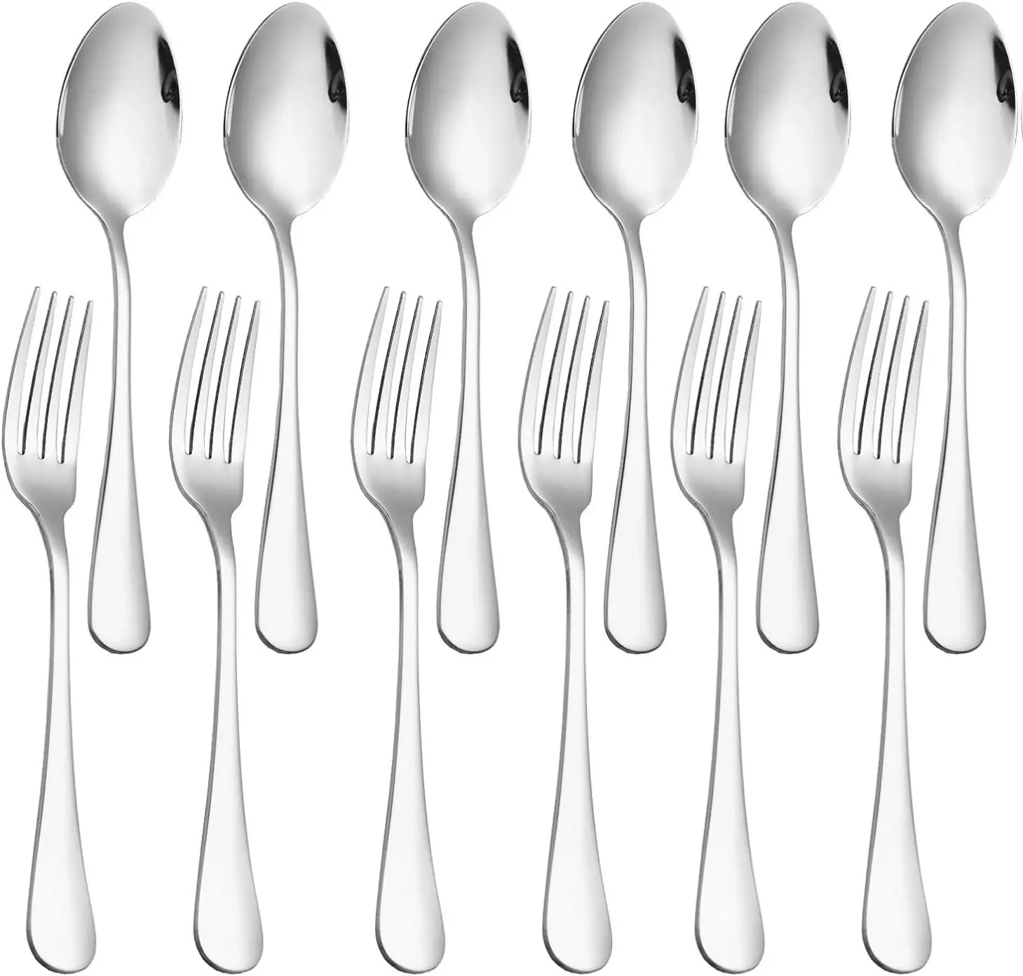 [New Deal] 12-Piece Stainless Steel Cutlery Set, 6.7 in Heavy-Duty Dinner Forks and Spoons, Round-Sided Silver Tableware, Dishwasher Safe