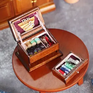 Vintage Grandmother Sewing Box 1/12 Scale Miniature Sewing Machine Detailed Brown Collectible Must Have for Dollhouse Enthusiasts Christmas New Year Easter Gift