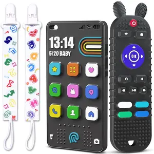 TV Remote Control Shape Baby Teething Toys and Phone Shape Teether Toys for Babies, Soft Flexible Silicone Chew Toys Perfect Valentine’s Gift