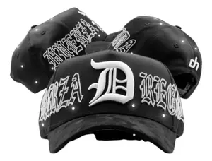 Dandy Hats x Fuerza Regida - Fuerza Cystals Black Baseball Cap with White Embroidery and Rhinestones