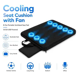 2026 Summer Cooling Seat Cushion with Fan, 8-Fan Portable Ventilated Seat Pad, 5V/2A USB Powered Breathable Mesh Cooling Pad with Non-Slip Back, Carry Handle,For Long Driving, Camping Chair, Bleachers, Car Seat, Summerwins,  Father's Day Gifts