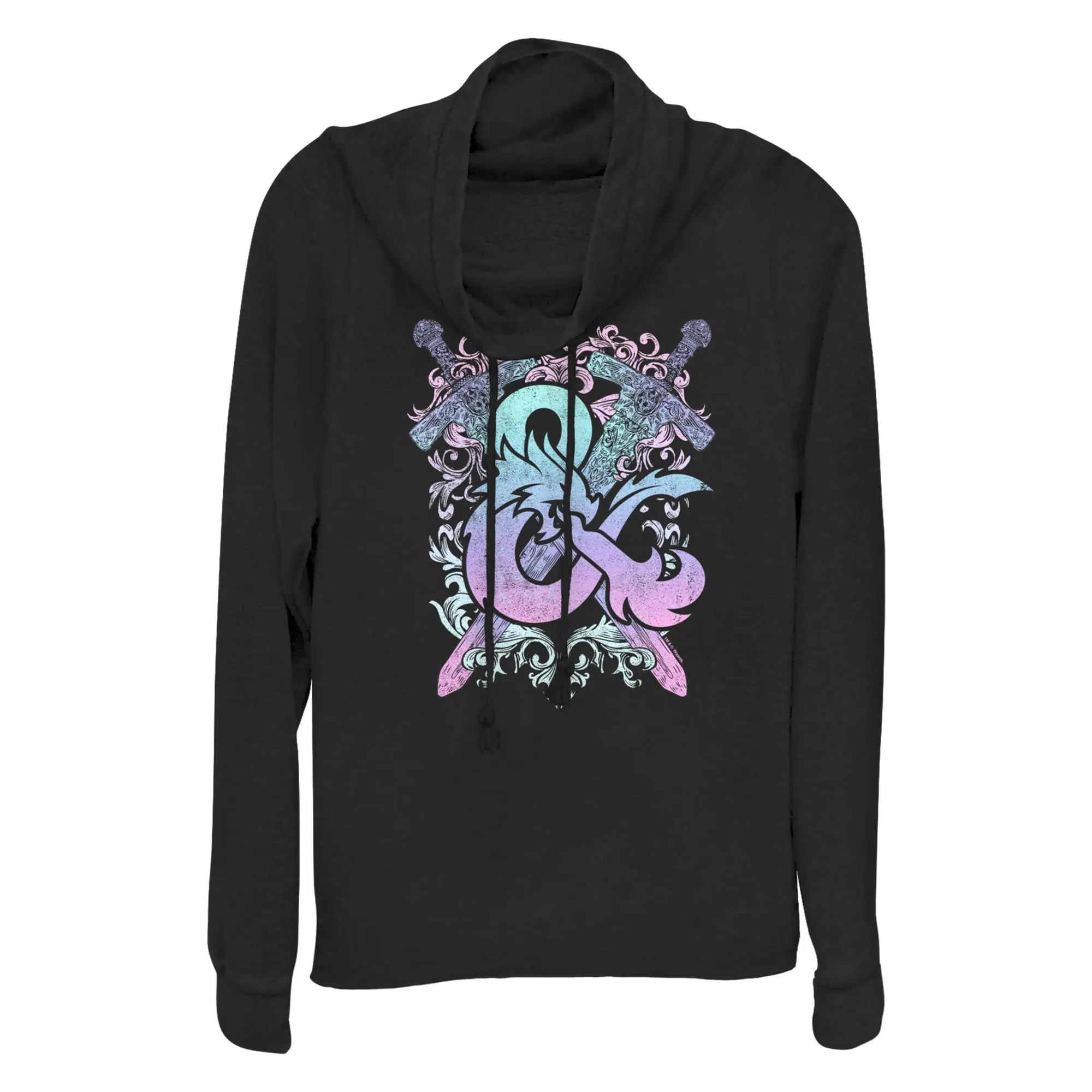 Junior's Dungeons & Dragons Pastel Rainbow Logo Cowl Neck Sweatshirt