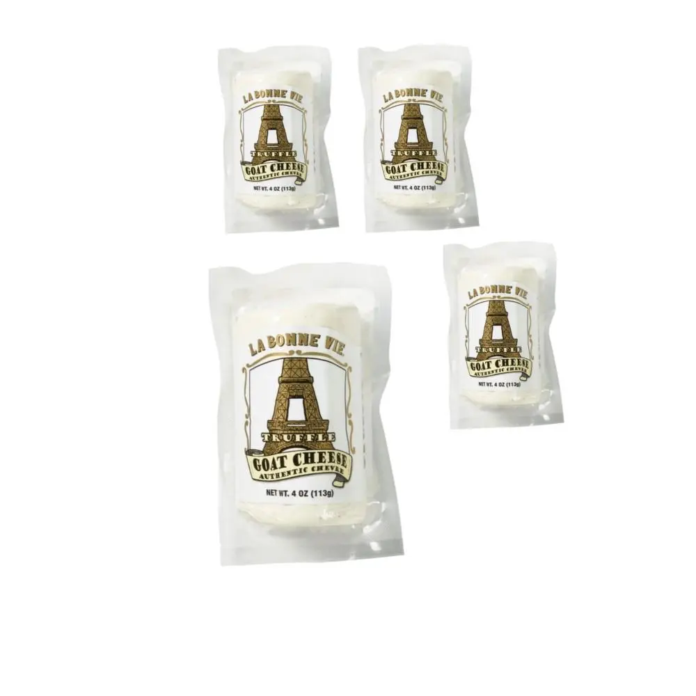 LA BONNE VIE Gourmet Refrigerated Truffle Goat's Milk Dairy Cheese (4-Pack, 4oz Individual Logs) - Earthy, Savory, Elegant Chèvre for Bake Use