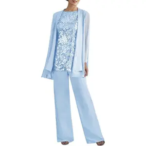Women's 3PC Lace Pants Suits Mother of Bride Dressy Elegant Sets Wedding Formal Outfi