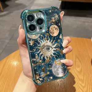 Sun-Eye Star Mantle Pattern Phone Case, Electroplated Cover with Airbag Shockproof Slim Soft TPU Cover for iPhone 17 Pro Max Phone Case 17 Air 16 E 15 Plus 14 13 12 11 X XS XR, Samsung Galaxy S22 S23 S24 S25 ULTRA FE Plus EDGE
