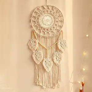 1pc Boho Wall Hanging with 5 Woven Leaves & Wooden Beads, Large Macrame Tassel Decor for Bedroom, Christmas, Easter, Valentine'S Day, Thanksgiving - No Electricity Needed, Featherless Home Ornament, Boho Home Decor
