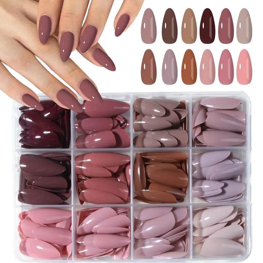 288 Piece Long Almond Gloss Design Acrylic Press-On Nails Set, Press On Sets, No Glue Included, Glossy False Nails, Easy Wear Nail Art for Women Girls, Perfect Fit for Daily Use & Parties