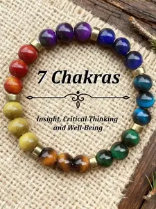 Seven Chakra Yoga Meditation Bracelet, Natural Tiger's Eye Stone Beads, Handcrafted Bohemian Style, Spiritual Jewelry for All, Chakra Healing Crystals