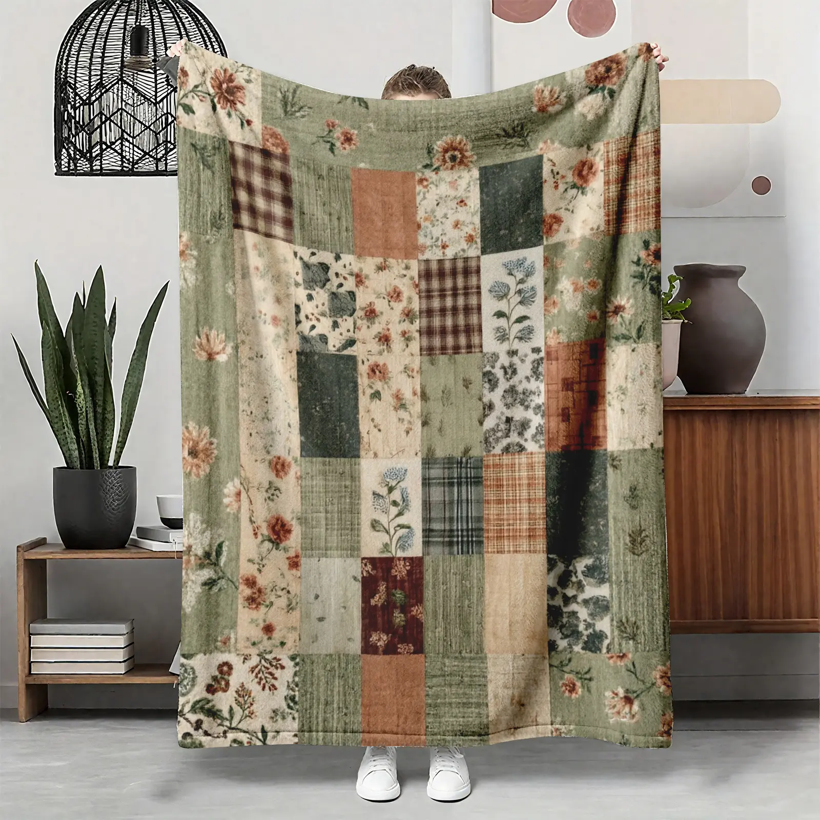 【Summer Sale Deals】Vintage Patchwork Flannel Blanket, Cottagecore Floral Quilted Print Soft Throw, Cozy For Couch Bed Living Room, Farmhouse Home Decor Gift For Her Mom Girlfriend Friend Bestie
