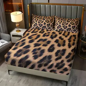 3pcs Leopard Print Fitted Sheet Set, Faux Fur Look Leopard Bed Sheet Set, Soft Microfiber Bedding Set (No Filler), Decorative Bedsheet Sets, Luxury Wild Animal Print Decor for Kids Boys Girls Bedroom & Dorm Room