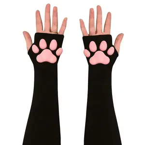 Kawaii Kitty Paw Fingerless Gloves :3 - Very cute and squishy beans black and white Womenswear Comfort Goes with Therian Thigh Highs