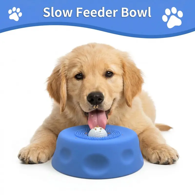 Dog 3-in-1 Calming Lick Feeder Bowl - Slow Feeder, Interactive Puzzle Toy with Rolling Ball, Mess-Free Spill-Proof, Anxiety-Relieving, 6.71-Inch Wide Base Pet Feeding Accessory for Puppies