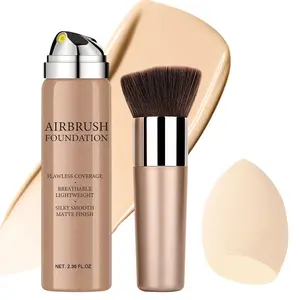 Airbrush Foundation Makeup Spray, Long Lasting Waterproof Full Coverage Foundation for Brighten, Concealer and Hydrating, Natural Matte Finish, Brush and Makeup Sponge Include, 2.36oz (#3 Nude)