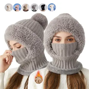2026 New Women and Men Winter Knit Balaclava Hat Scarf Mask 3 in 1 Set, Fleece Lined Thick Warm Beanie Hood with Full Face Cover, Thermal Windproof Outdoor Ski Snow Gear