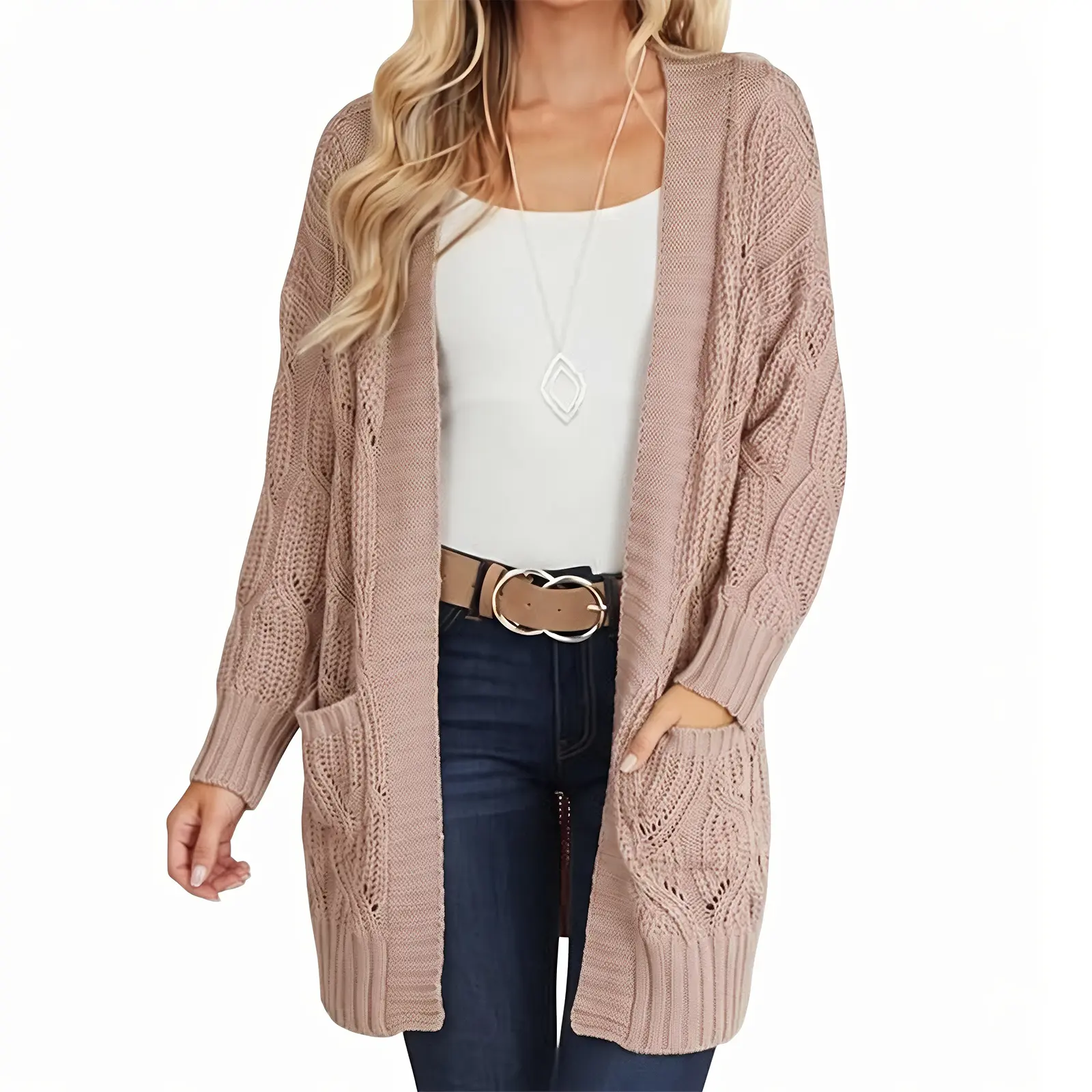 YOUSIFY Women's Oversized Chunky Cable Knit Cardigan - Soft Open Front Long Sleeve Outerwear with Pockets, Plus Size Sweater, Cardigan for Women, Knitwear