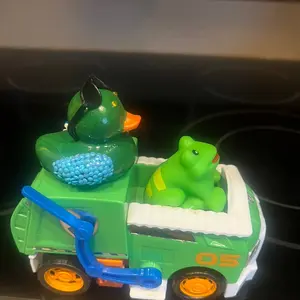 Green rubber duck with blue and white bedazzle