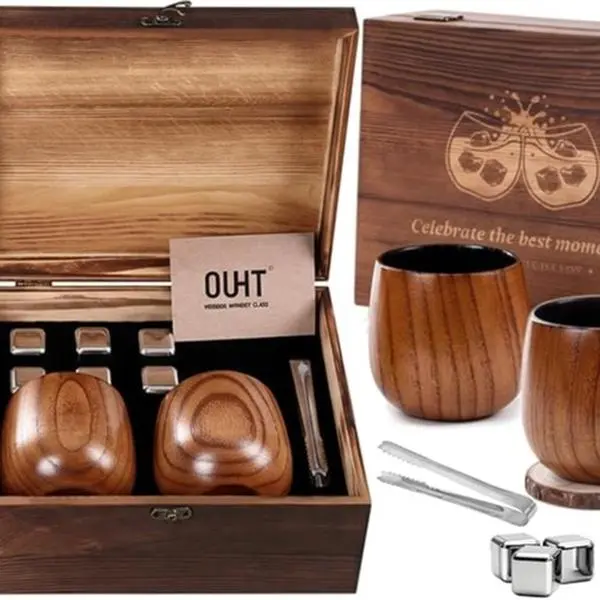 Father's Day gifts  Charred Wooden Bourbon Drinking Glass, Bourbon Gifts for Men, Whiskey Gift Set with Wooden Box, Perfect for Dad,Husband,Friends