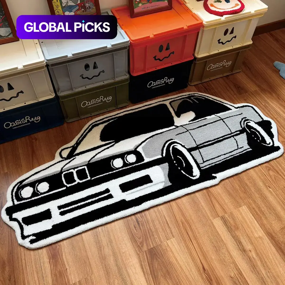 Cartoon Car Shaped Rug, Soft Plush Floor Mat, Fluffy Rug, Cartoon Pattern Rug, Indoor Area Rugs, Decorative Carpet for Home Living Room Bedroom, Vanity Decor Accessories, Gift for Boy #GLOBAL PICKS