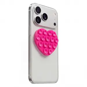 Plopii Heart Silicone Suction Cup Phone Case Mount, Double-Sided Sticky Phone Grip for Hands-Free Selfies & Videos, Compatible with iPhone & Android, (2.25" x 2 3/4") (Pink)