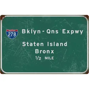 Vintage Tin Sign BKLYN-Qns Expwy Staten Island Interstate 278 Street Sign Garage Bar Club Restaurant Wall Decor Art Poster Home Man Cave Wall Decor 8x12 Inches
