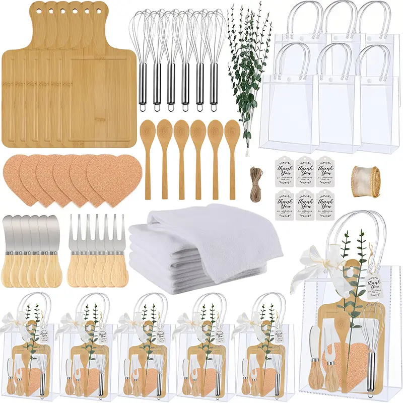 6sets Baby Shower Game Prizes for Winners Guest Gifts Cheese Board  Knives Wooden Coasters Hand Towels Thank You Tags Bags for Gift Exchange With Friends Puppy Pet Treat Party Birthday Galentine Wedding Party