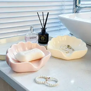 Nordic Style Seashell Soap Dish Bathroom Soap Holder Multi-Functional Cosmetic Jewelry Tray Organizer White Desktop Decoration