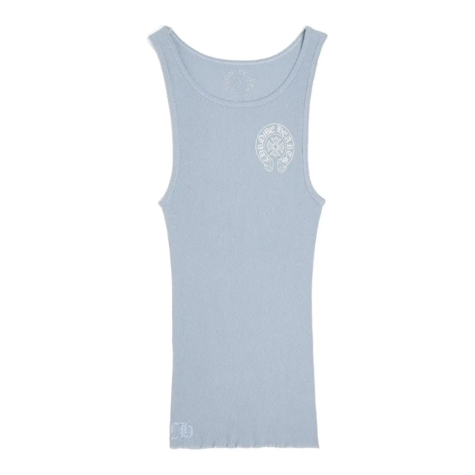 Chrome Hearts Men's Horseshoe Rib Tank Top - Baby Blue, Original, Sleeveless, In Stock & Ready To Ship, 100% Authenticity Guaranteed, Unisex Fit Ease, Solid, Casual, No, Menswear, Blue Chrome Hearts Tank Top, Clothes, Basic, Minimalist