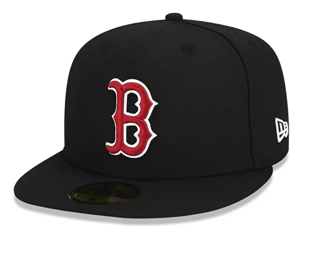 Boston Red Sox 59FIFTY Snapback Hat Black Flat Brim Baseball Cap