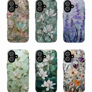 Stained Glass Flower Phone Case, Wildflower Stained Glass Effect Phone Case, Vintage Aesthetic Floral Gift Suitable for iPhone 17-11 Pro Max/Plus and  Samsung Galaxy S23-25