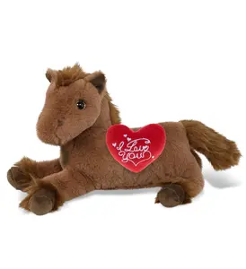 PLUSH I LOVE YOU RED HEART - SUPER-SOFT PLUSH - FANCY LAYING BROWN HORSE 10"