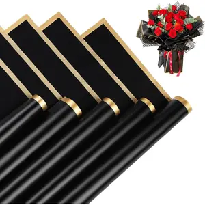 20 Sheets Flower Wrapping Paper,  Floral Bouquet Fresh Flower Wrapping Paper  Edge Florist Supplies  Packaging Material, 22.8x22.8 inch (Black)