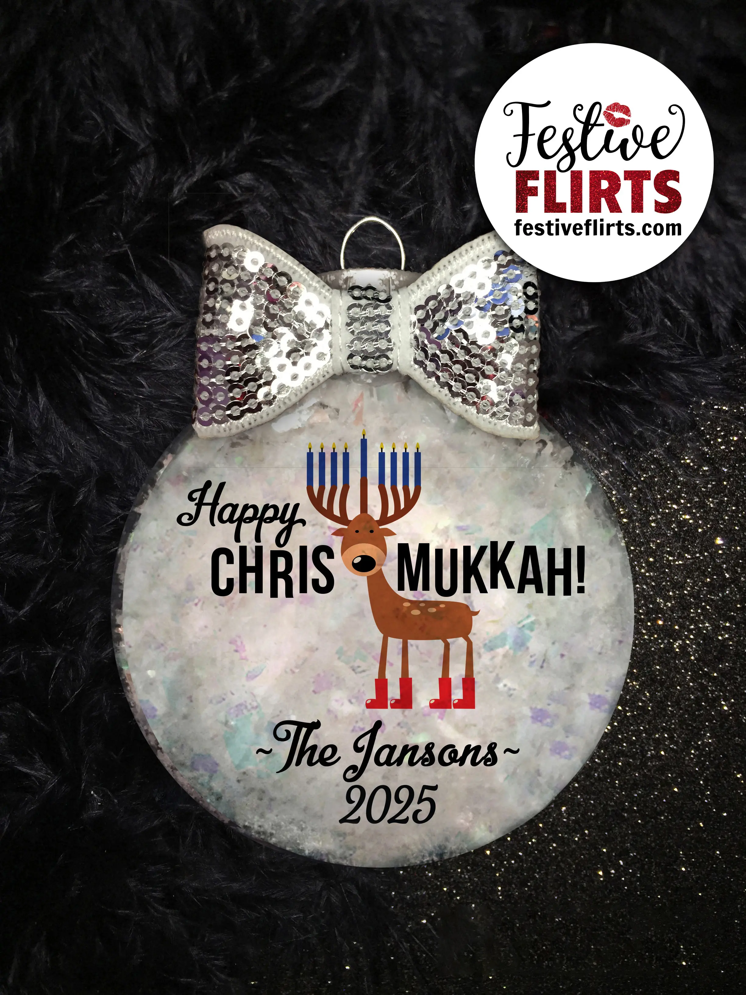 Personalized 2025 Chrismukkah Interfaith Handmade Ornament, Hanukkah Christmas Decor, Blended Family, Reindeer Menorah