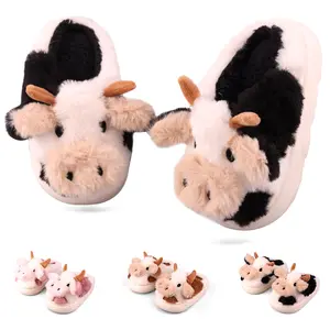 Shoes Bedroom Home Cartoon Cow Cotton Shoes Winter Indoor Outdoor Slippers For Boys Big Boys House Slippers