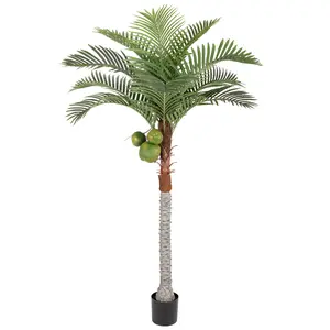7ft / 8ft UV-Resistant Fake Palm Tree Dual Color Spotlight with 3 Coconuts & Feathery Fronds, Weatherproof Faux Greenery for Outdoor Patio, Poolside, Beach Theme & Indoor Home Decor, Maintenance Free.