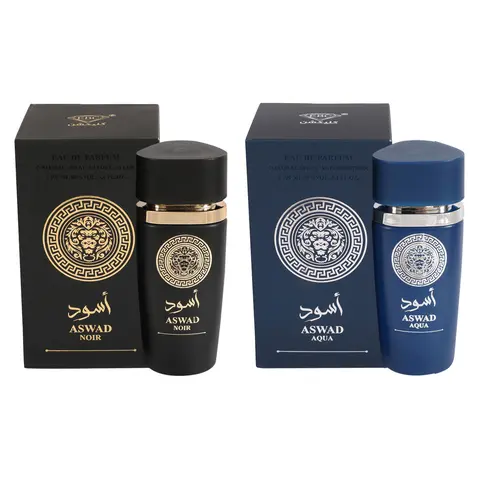 Men's Cologne Bundle - Aswad Noir Black and Aswad Aqua-Blue - Spray Cologne Eau de Parfum for Men - 100ml/3.4fl.oz.