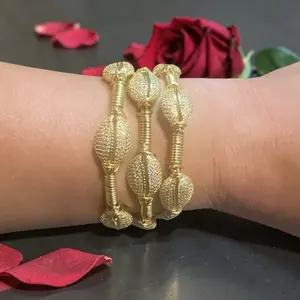 CZ Cowrie Shell Bangle - Gold-Toned Beaded Bracelet for Women, Elegant Fashion Accessory